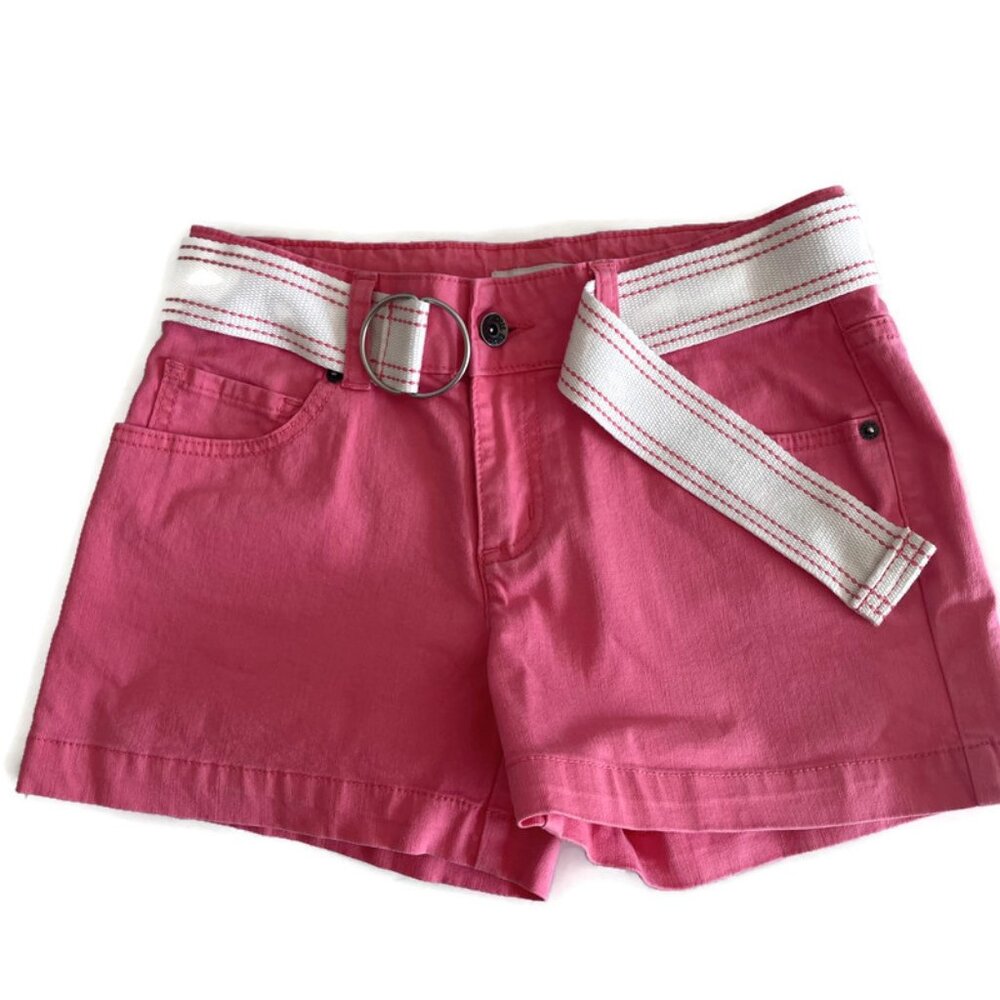 CHEROKEE Girls Cotton Denim Pink Shorts with Matching Belt Adjustable Waist Sz L